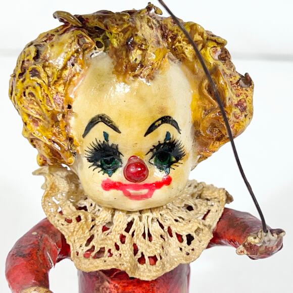 Mexican Vintage Paper Mache Clown Figurine w/ Umbrella Folk Art 6" Creepy - Picture 7 of 16